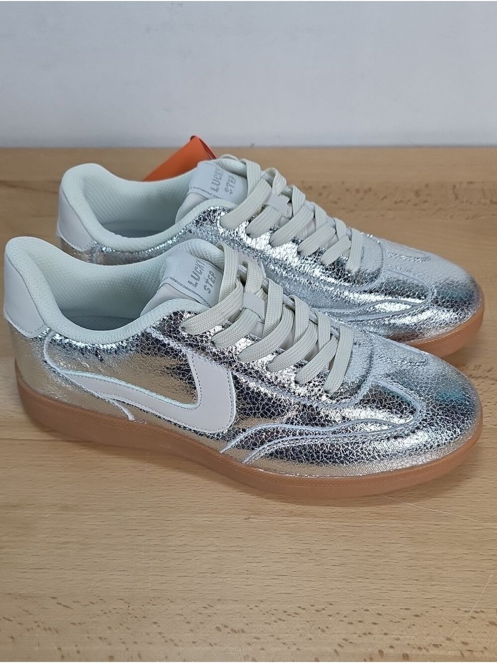 Lucky Step Brand Silver Metallic Sneakers with Gum Sole 8.5